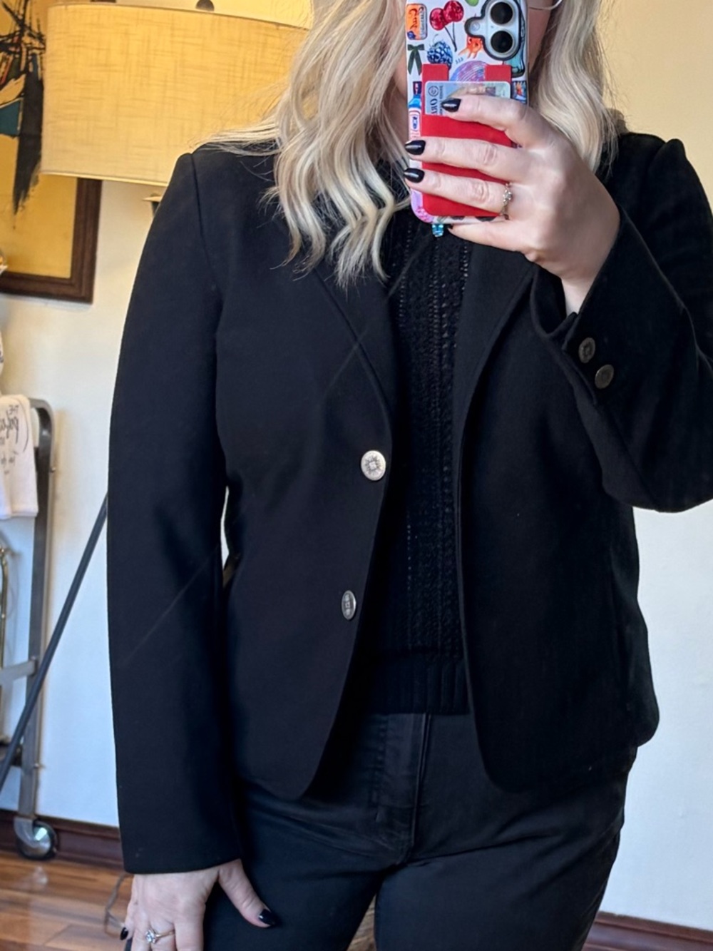 Talbots Black Women's Blazer Ponte Knit sz L petite business casual office work